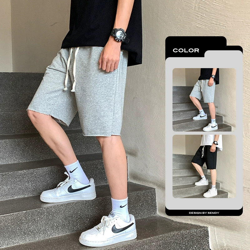 2024 летние новые повседневные шорты мужские свободные эластичные хлопковые укороченные брюки мужские трендовые прямые спортивные брюки