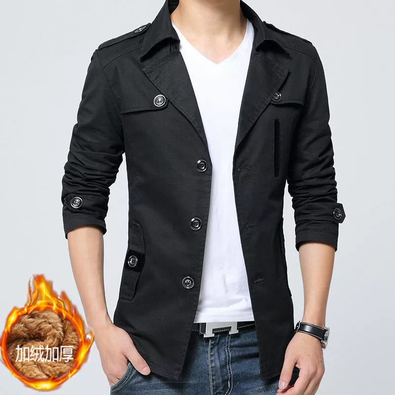 Men's demi-season long jacket, warm trench coat for leisure, mid-length, Korean style, wholesale