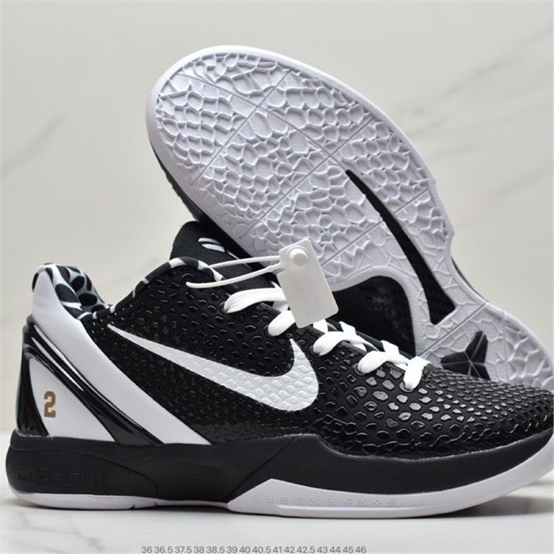Kobe 6 Zk6 Black and White Mamba Kobe 6Th Generation Playoff Men's Practical Air Cushion Wear-Resistant Basketball Shoes
