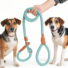 犬の牽引紐の暴力防止ナイロンの手縫い皮P紐を長くして太くします。