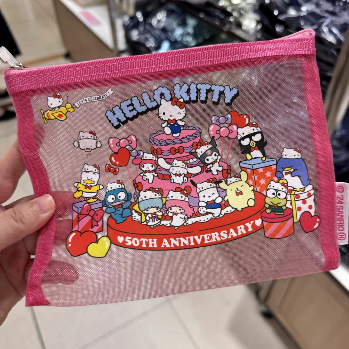 Косметичка/канцелярская сумка (Hello Kitty) сетчатый карман молния, 19.5×15 см, лёгкий