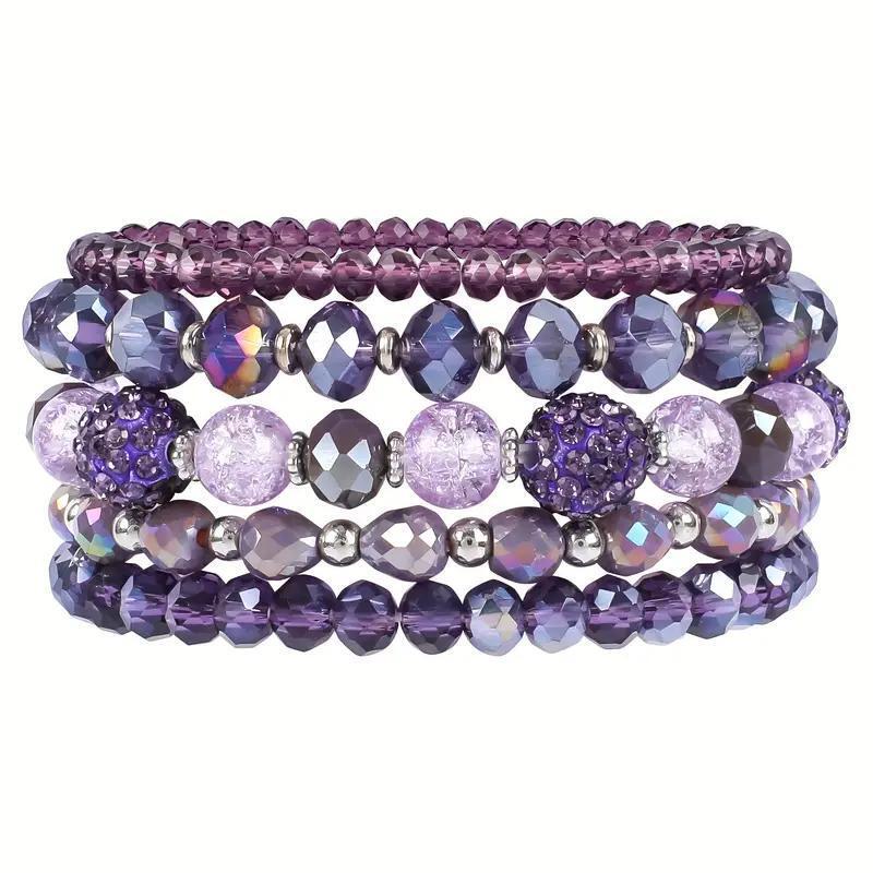 Shein European and American Fashion Purple Dreamy Crystal Beaded Bracelet for Women, Stackable Style Glass Bead Elastic Bracelet Shein European and American Fashion Purple Dreamy Crystal Beaded Bracelet for Women, Stackable Style Glass Bead Elastic Bracelet