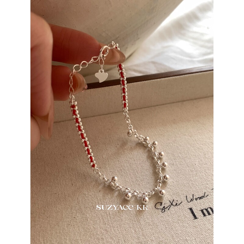 Red Rope Silver Ball Bracelet Niche Design New Year Style Retro Red Rope Bracelet Korean Style Korean Style Simple Jewelry