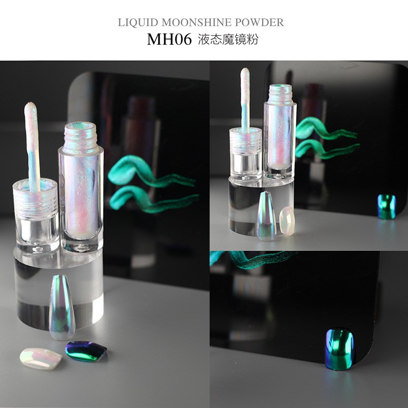 Nuevo arte de uñas de Venta caliente Aurora líquido polvo de espejo mágico polvo no volador líquido espejo de harina polvo de hadas arte de uñas líquido mágico