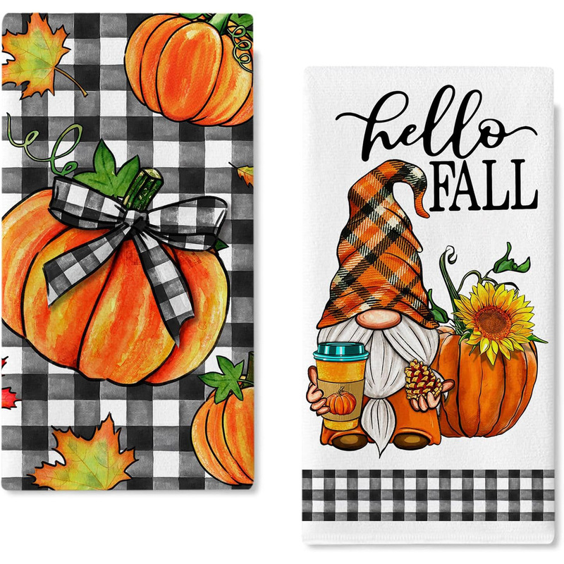 Pumpkin kitchen dish towel Thanksgiving buffalo plaid sunflower dry hand cloth Maple Leaf seasonal home decoration