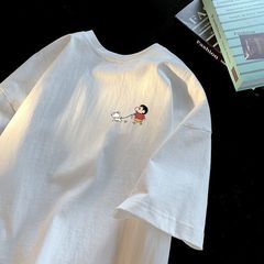 純綿 200 グラム ルーズ クロスボーダー ルーズ フィット ピュア コットン バック エッジ 半袖 T シャツ プリント スタイル