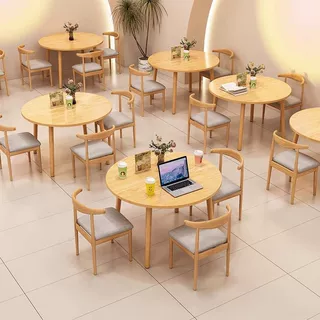 餐桌椅家用吃饭桌子北欧商用圆桌洽谈桌阳台茶桌会议桌咖啡奶茶桌