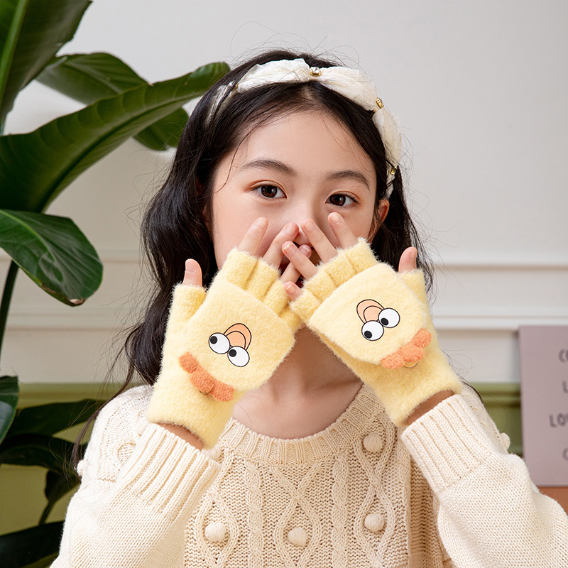 冬の子供の5本の指のかわいいアニメの保温のタッチパネルの半分の手袋のぬいぐるみの厚い半分の指のカバーの5本の指の手袋|undefined