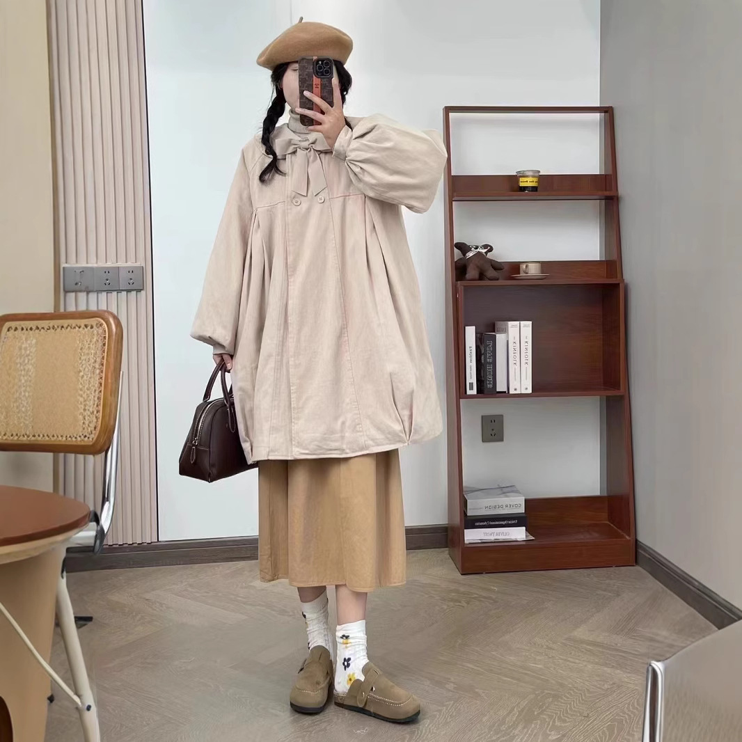 (2개) 고급 다크 브라운 코트 두꺼운 한국식 귀여운 코트