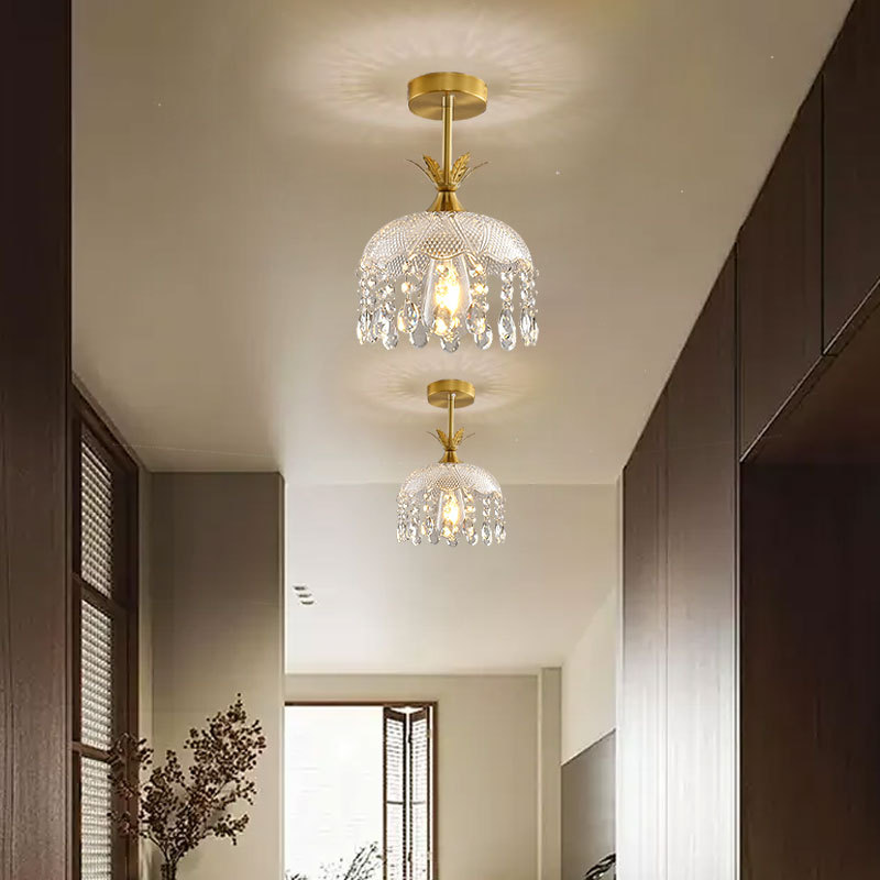 Retro estilo francés latón cristal pequeño candelier dormitorio pastoral cabezal de cama bar comedor pasillo lámpara de entrada