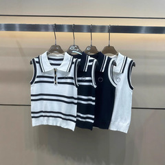 2025 新しい夏のスタイル Xiangjia ロゴ刺繍ニットノースリーブラペルプルオーバーベストルーズで多用途な女性のトップ