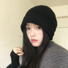 新款百搭卷檐包头冷帽时尚帽子女秋冬季针织帽秋冬保暖毛线帽百搭