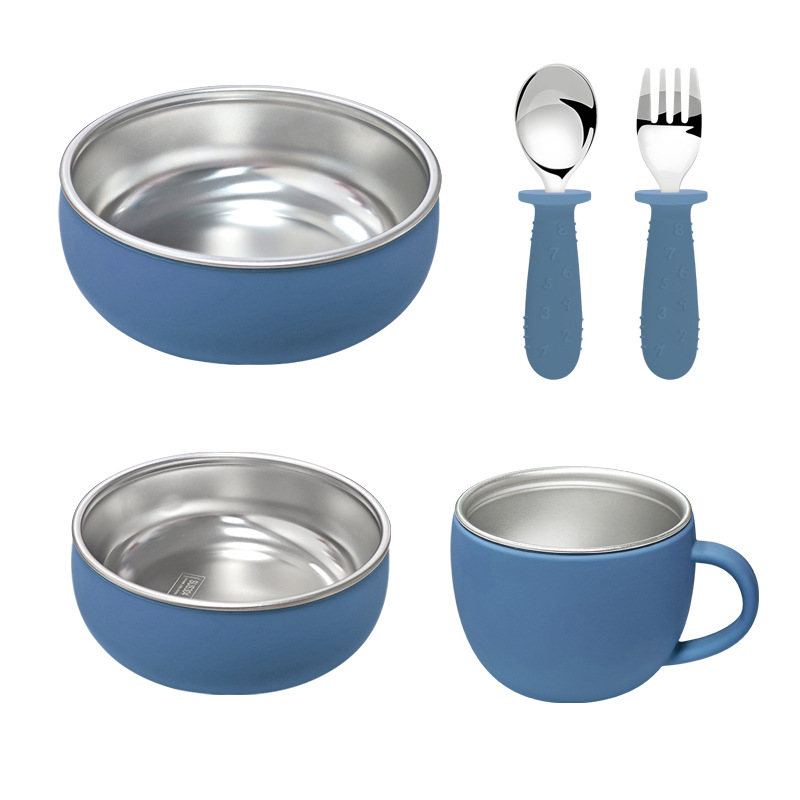 Amazon desmontable plato de comedor para bebés y madres tazón de silicona cuchara horquilla 304 acero inoxidable conjunto de plato de comedor infantil