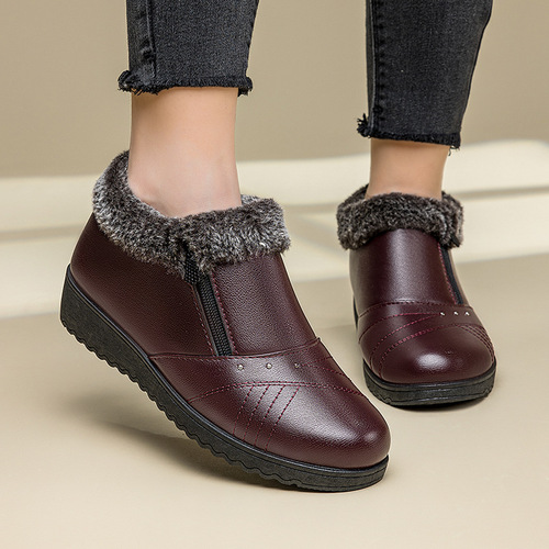 Mom's cotton shoes, women's winter velvet warm women's cotton shoes, soft sole, leather cotton shoes, non-slip, middle-aged, thick short boots