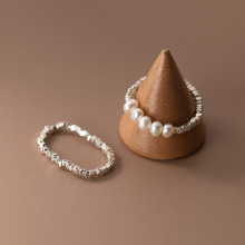 纳兰 S925银韩版光面碎银珍珠简约戒指气质个性手饰品女R00609