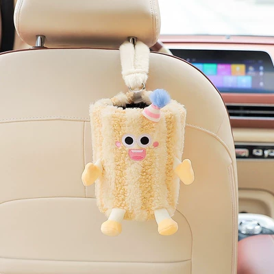Car Seat Back Hanging Tissue: Car tissue box/set - yellow-striped-monster-trash-can