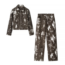 2025夏季新品欧美跨境女装时尚外套+裤子扎染两件套装 w091 2668