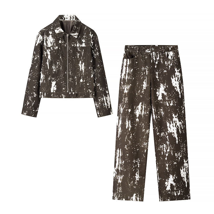 2025夏季新品欧美跨境女装时尚外套+裤子扎染两件套装 w091 2668