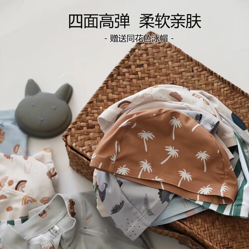 Children's ins style one-piece swimsuit for boys and girls baby cartoon swimsuit baby sun protection quick-drying hot spring swimsuit