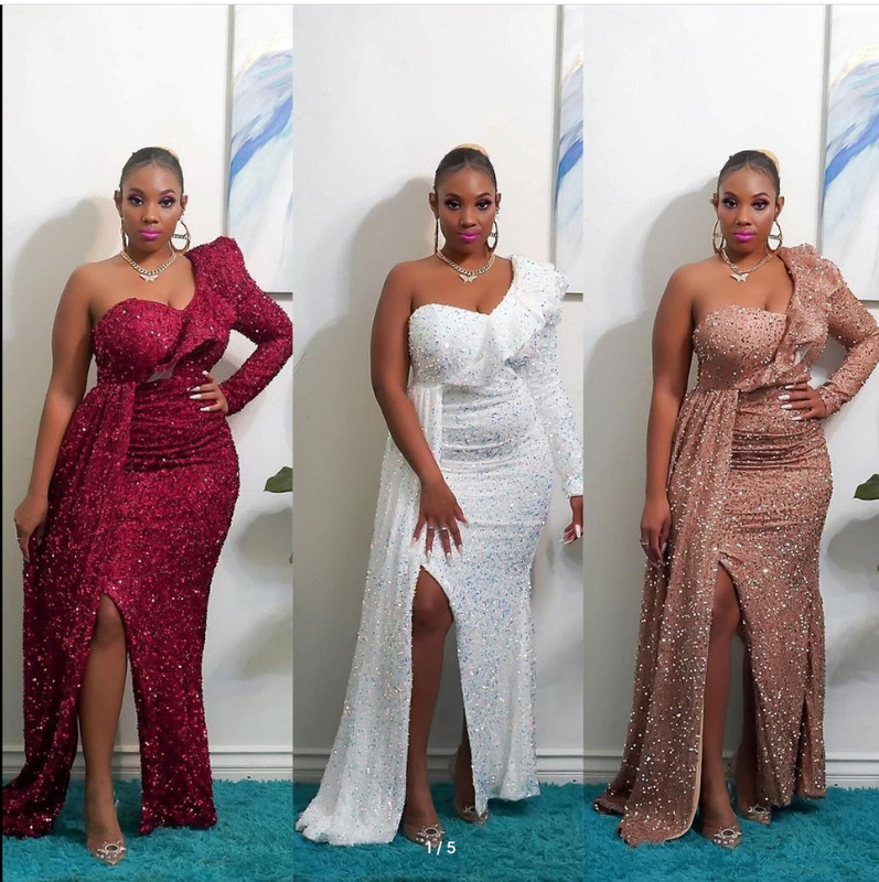 2025 Autumn and Winter African Dress Cross-Border European and American Fashion New One-Shoulder Sequin Long Dress Evening Dress