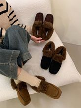 软底加绒冬季法式复古气质单鞋女平底2025绒面一脚蹬两穿豆豆鞋潮