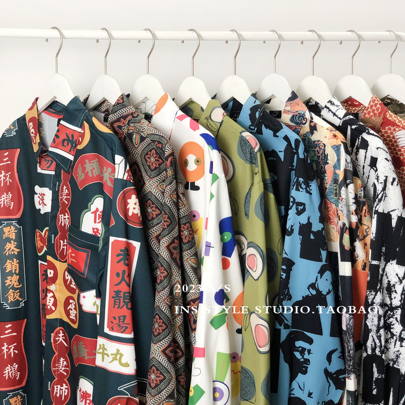 Cross-border foreign trade retro full printed shirt men's and women's vintage loose niche long sleeve shirt holiday seaside coat