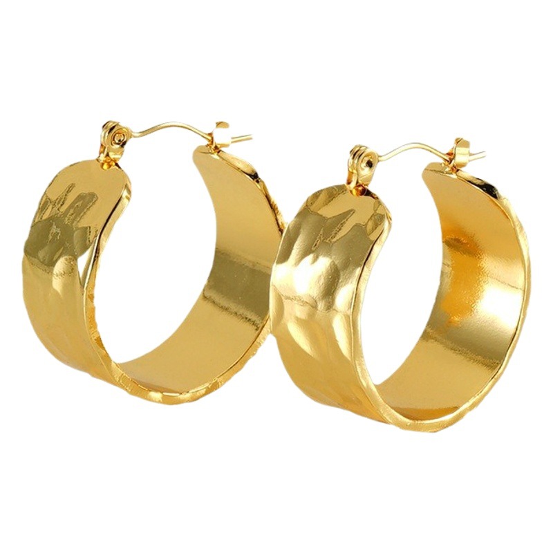 Cruz-frontera europea y americana nueva moda cóncava textura Diseño ancho de acero inoxidable pendientes de moda de acero de titanio del todo-fósforo