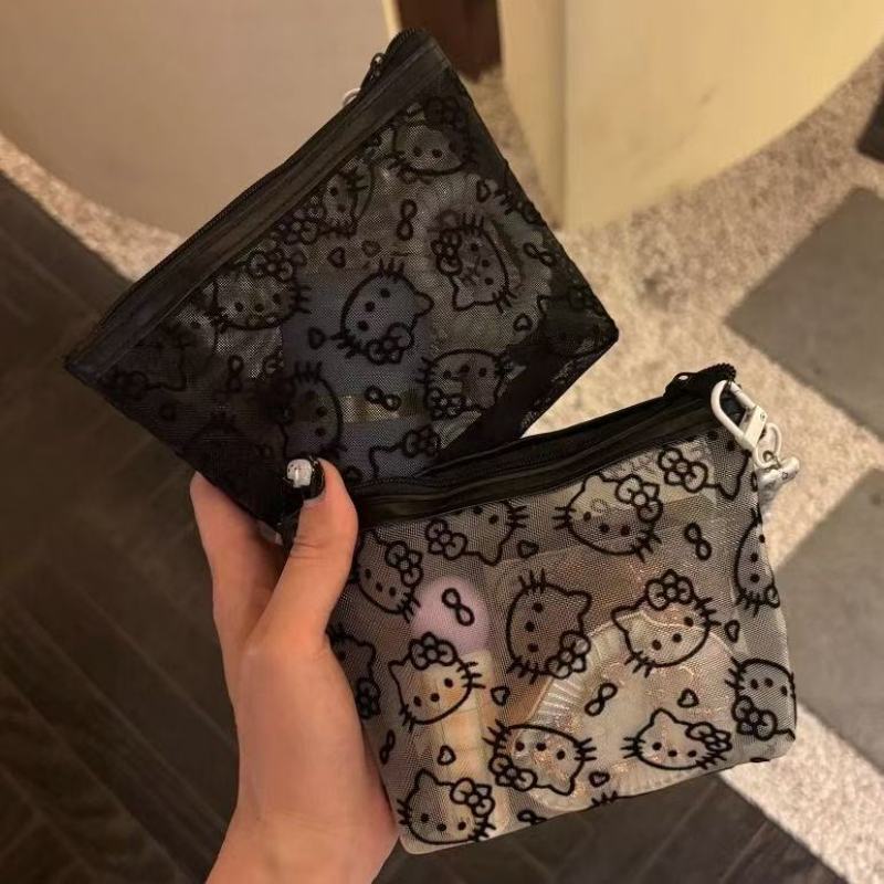 Hello Kitty Transparent Storage Bag Portable Makeup Bag Mini Key Coin Purse Cute Printed Small Bag