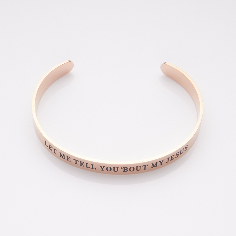 Charm colored jewelry style stainless steel engraved bracelet with C-shaped opening bracelet, adjustable size_voghion.com