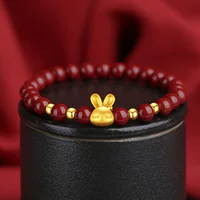 999 Золотой браслет с кроликом Miffy Женский Золотой Зодиак Кролик киноварь Браслет 3D Жесткое золото Road Lutong Transfer Этот год жизни