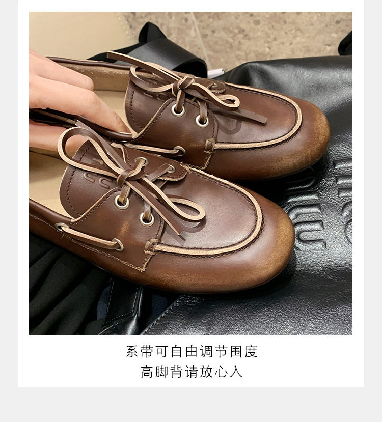 Giày lười nữ da bò thật đế mềm mũi tròn gót thấp — Màu nâu, hàng có sẵn, Màu trắng, hàng có sẵn chi tiết 7