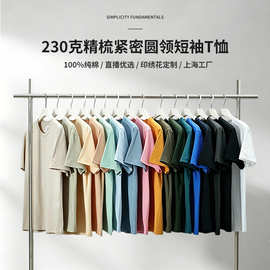 夏季230克圆领纯色重磅潮流男士T恤短袖纯棉文化衫烫印制logo批发