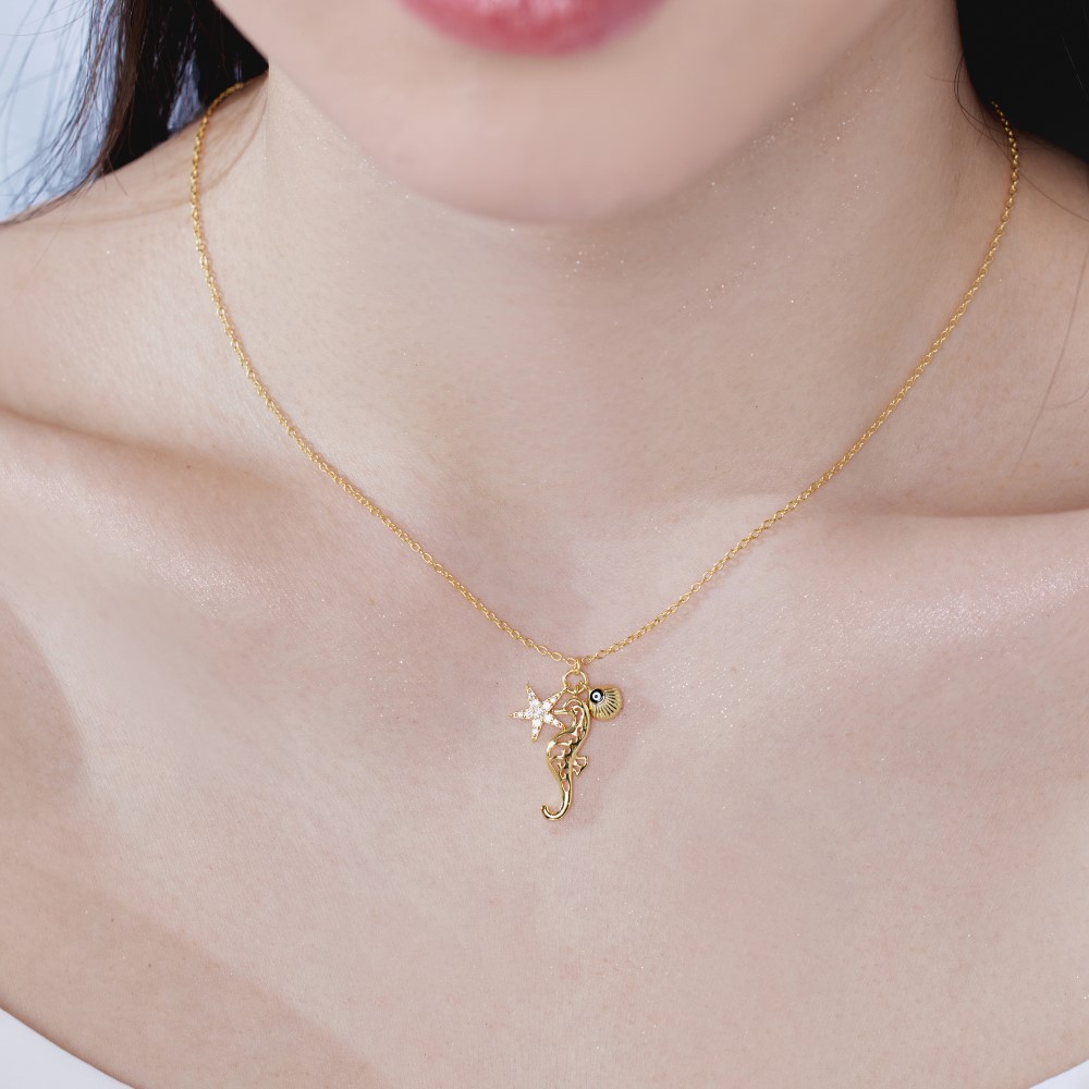 1 Piece Quantity Daily Occasion 925 Sterling Silver Starfish Hippocampus Shell Pendant Necklace