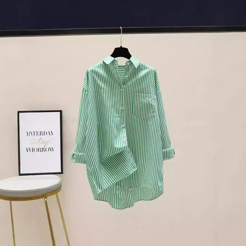 Striped long-sleeve women's shirt 2024 autumn new Korean-style literary loose simple medium-length open sweater