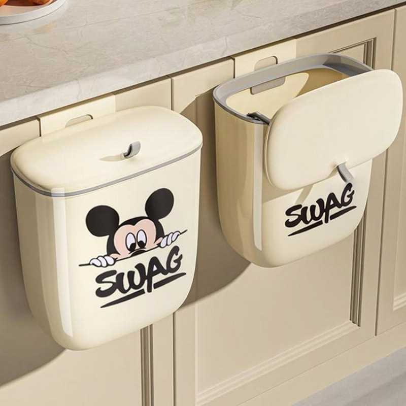 Mickey kitchen hanging trash can for home use, wall-mounted for kitchen waste, bathroom, large capacity with lid, large size