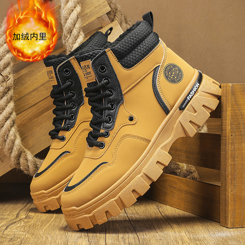 Zapatos de hombre de invierno de lana gruesa botas de hombre de estilo Martin, zapatos de trabajo de moda, antideslizante, desgaste, suela gruesa impermeable para hombres.