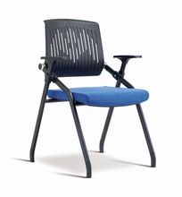 直销培训椅子带写字板塑料会议网布移动四脚可折叠新闻椅办公椅