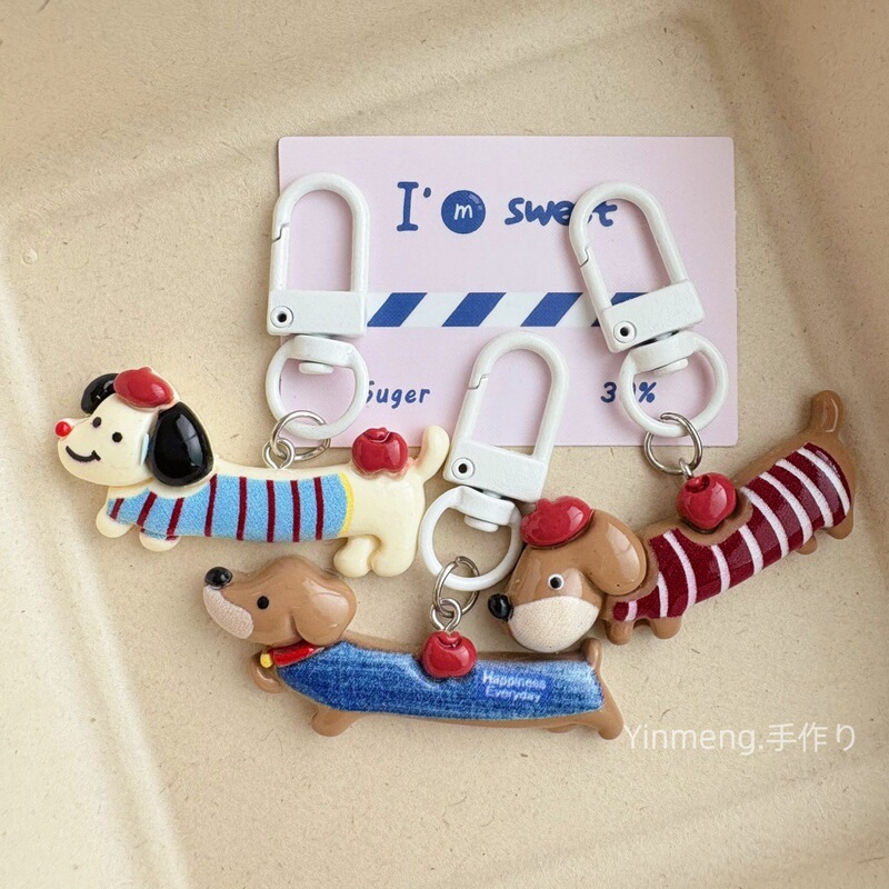 Fashionable Korean Dachshund Puppy Pendant Creative Long Kitten Puppy Brooch Bag Keychain Hair Accessories
