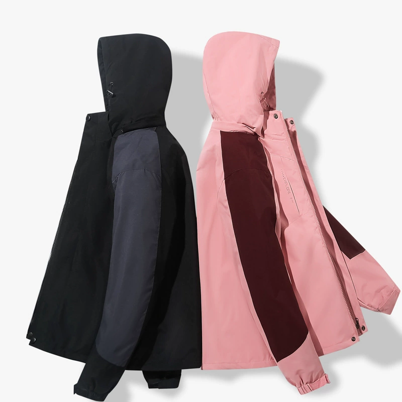 Модная штурмовая одежда на открытом воздухе, Мужская съемная двухсекционная одежда «Три в одном» с бархатной подкладкой из серебристой лисы, Женский непромокаемый альпинистский костюм