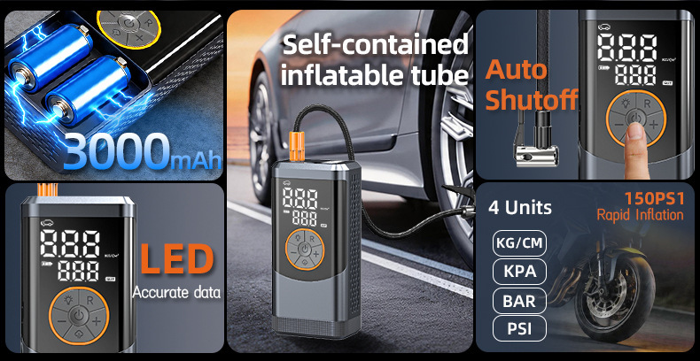 Cross-Border Exclusive Supply of Wireless Car Air Pumps with Large Capacity and Emergency Lighting Function for Car Tires