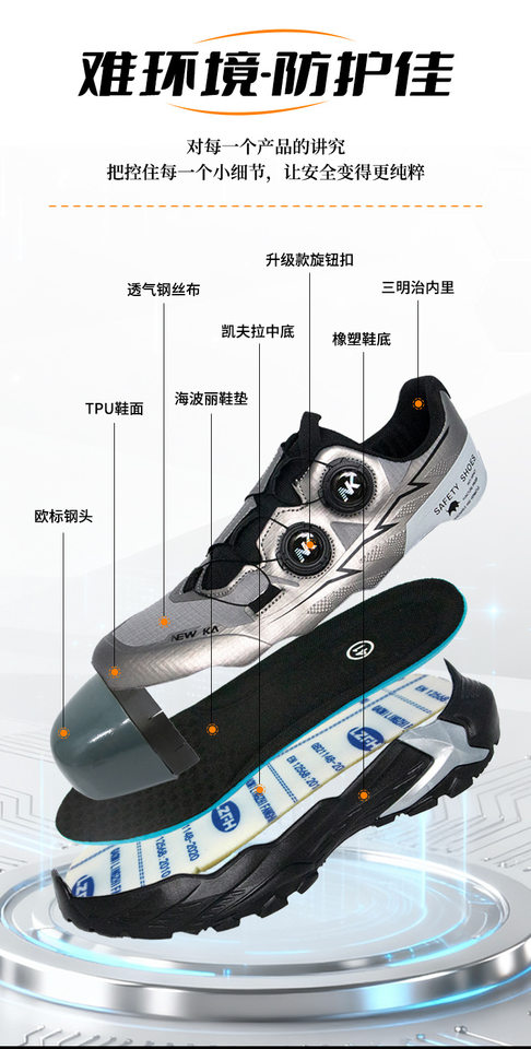 Giày bảo hộ lao động nam mũi thép chống va đập chống đâm thủng đế mềm — Bạc;36, Bạc;37, Bạc;38, Bạc;39 chi tiết 10