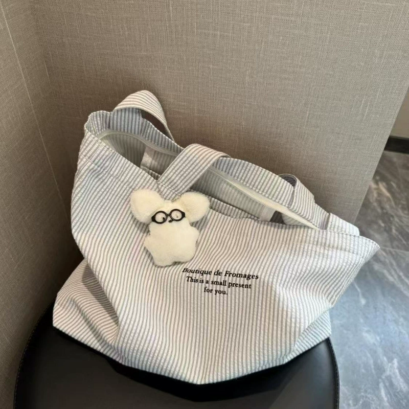 Новая повседневная полосатая простая большая вместительная сумка из холста 2024 года, универсальная сумка через плечо