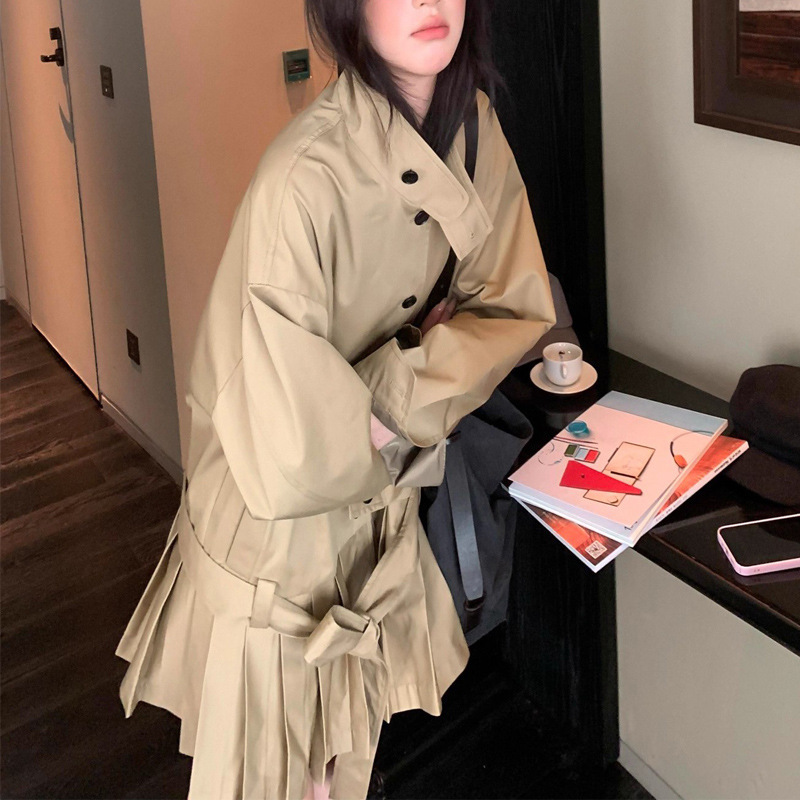 高级感小众立领风衣外套女2025秋季新款韩系高智感两穿百褶连衣裙|undefined