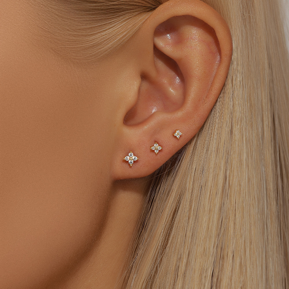 1g Weight Ear Studs Classification Ear Cartilage Rings & Studs Piercing Type 3 Pieces Set Quantity Daily, Festival Occasion 925 Sterling Silver Material Flower Pattern Women's Gender Plating Design Simple Style, Classic Style Style 3 Pieces Set Ear Cartilage Rings & Studs Simple Style Classic Style Flower 925 Sterling Silver Plating Ear Cartilage Rings & Studs 7