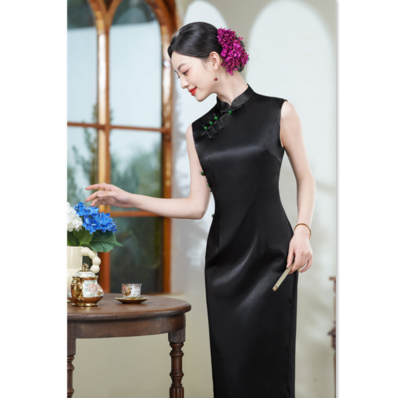 Black long summer retro cheongsam sleevless