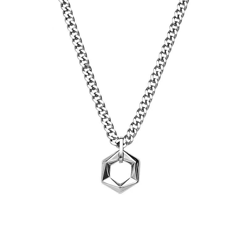 All Seasons Season Men's Gender Vintage Style Hexagon 304 Stainless Steel Polishing Men's Pendant Necklace Men Pendant Necklaces