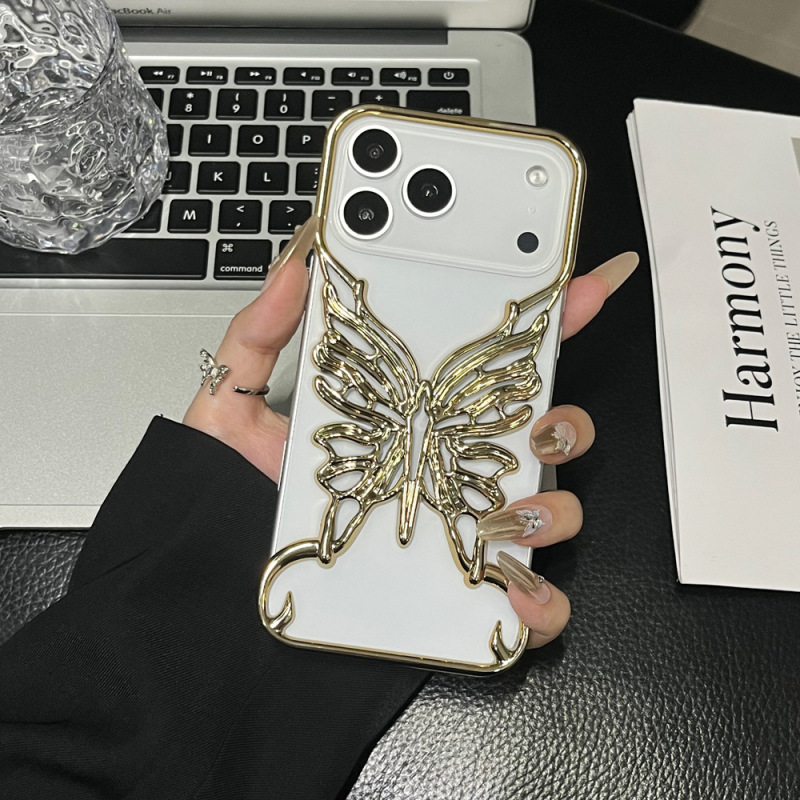 ins高级感电镀蝴蝶适用iPhone17promax苹果16手机壳无边框镂空15p|undefined