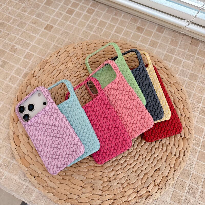 High-End Bv Woven Pattern Suitable for iPhone 17 Niche Knitted Pattern Phone Case Apple 13 Pc Hard Bottom Protective Cover