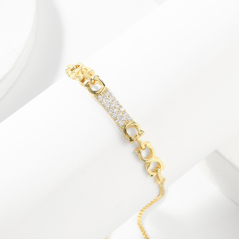 simple copper-inlaid zircon color-preserving pull-out bracelet