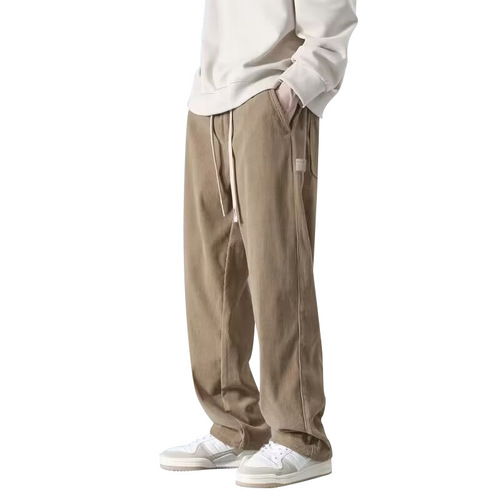 Corduroy pants, men's autumn and winter loose straight wide-leg protective pants, men's winter fashion brand sports casual pants